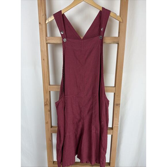 Kleen Pants - NWT Kleen Red Oversized Linen Wide Leg Short Jumper Overalls #5-0855 Size XS